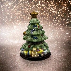 Trinket Box Christmas Tree Hinged Porcelain 3.5"W x 4.5"H By Herco Gifts Star
